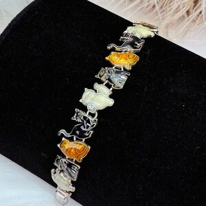 Vintage black, orange, white cat themed bracelet